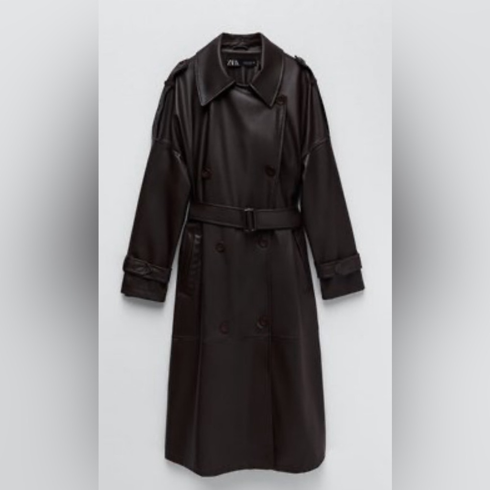 Faux Leather Trench Coat